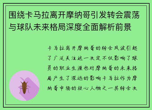 围绕卡马拉离开摩纳哥引发转会震荡与球队未来格局深度全面解析前景